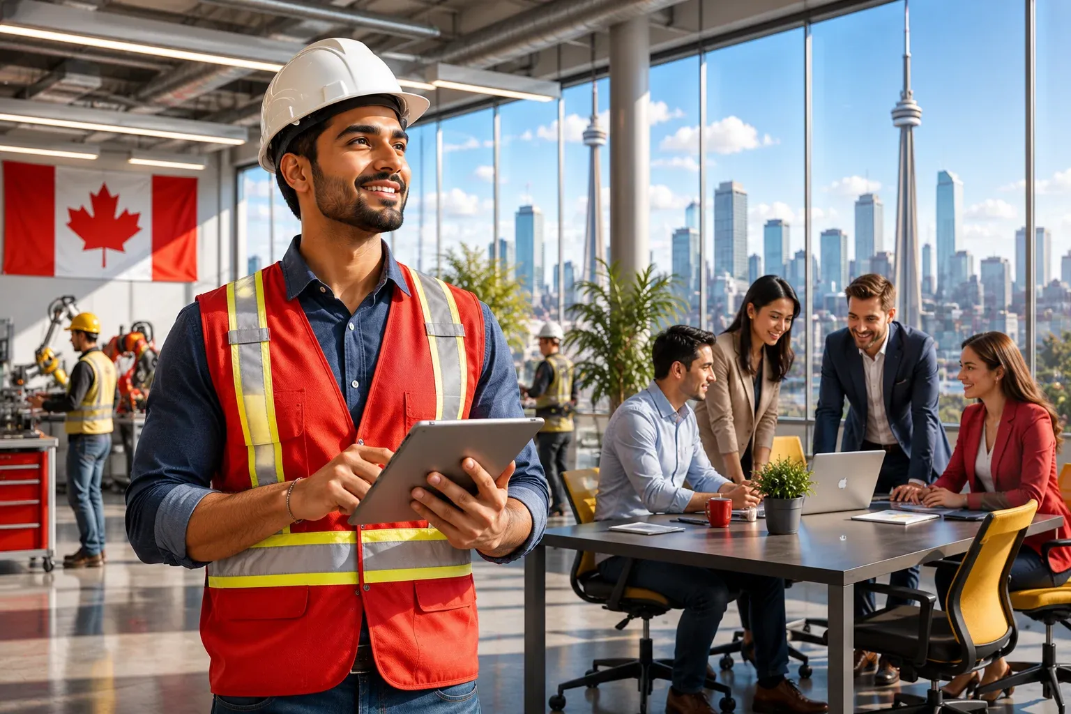 Confident professional at work in a bright modern Canadian workplace
